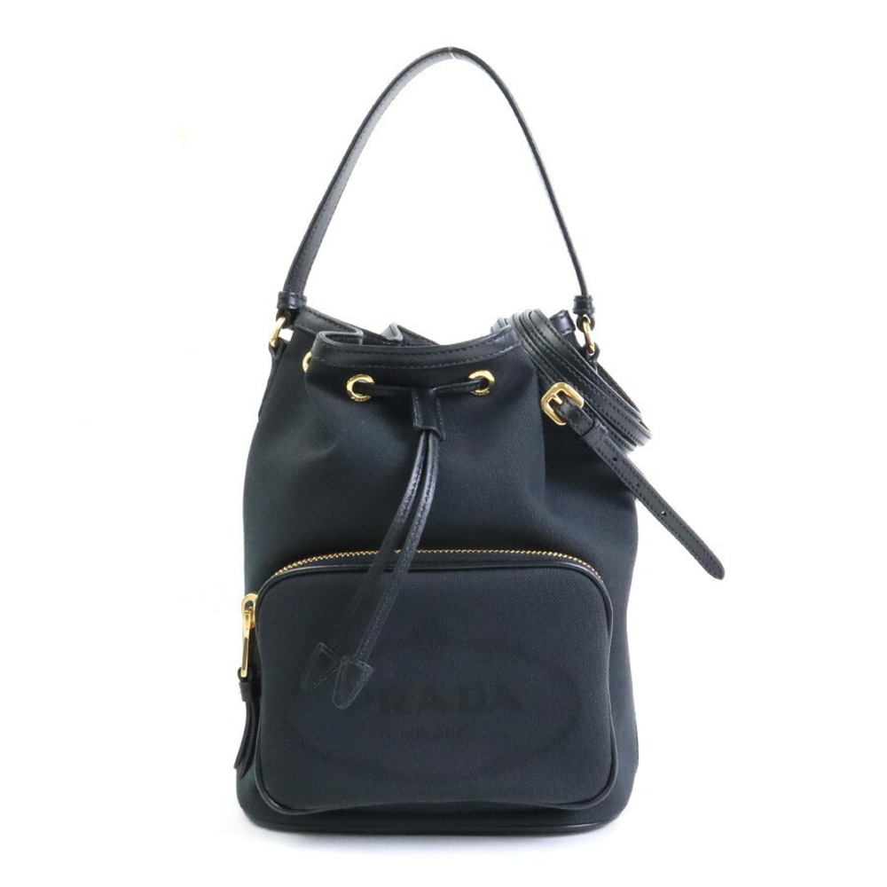 Prada crossbody shoulder bag canvas leather black gold